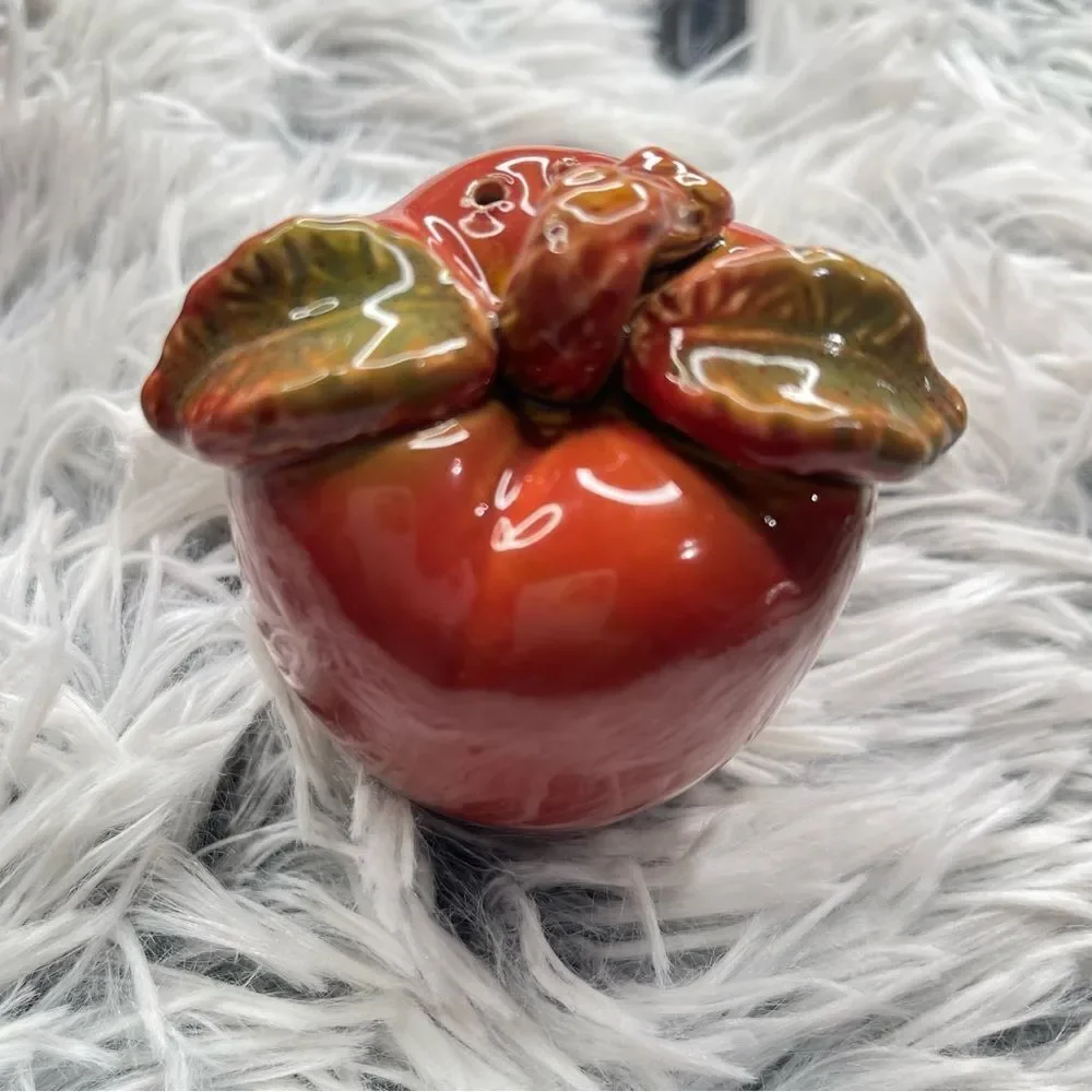 Vintage Red Apple Glazed Ceramic Salt and Pepper Shakers, 2-Piece Matching Set